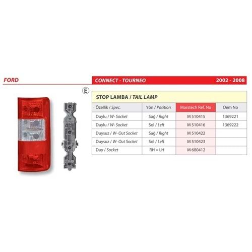 STOP LAMBA DUYSUZ FORD CONNECT, TOURNEO 02-08 SAG