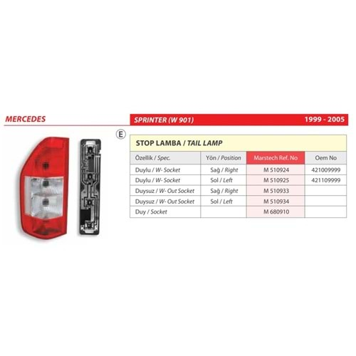 STOP LAMBA DUYSUZ MERCEDES SPRINTER 03-06 SAG