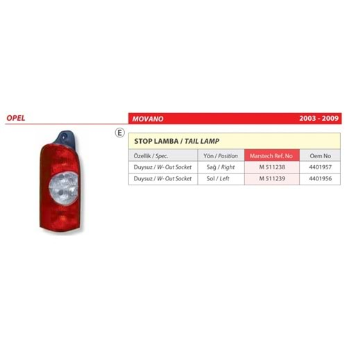 STOP LAMBA DUYSUZ RENAULT MASTER 03-08 SOL