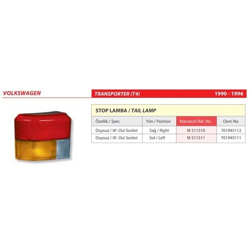 STOP LAMBA DUYSUZ VW TRANSPORTER T4 90-96 SAG
