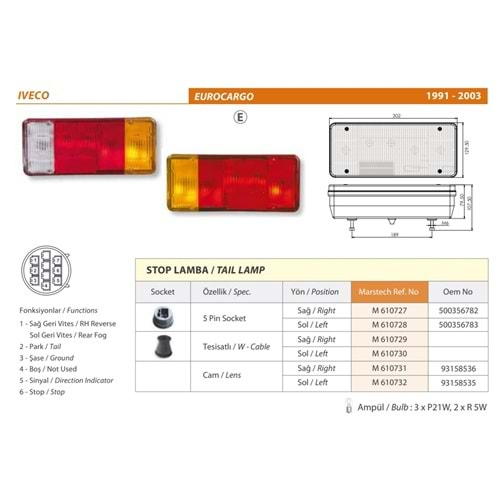 STOP LAMBA SOKETLI IVECO KAMYON 90-99 SAG