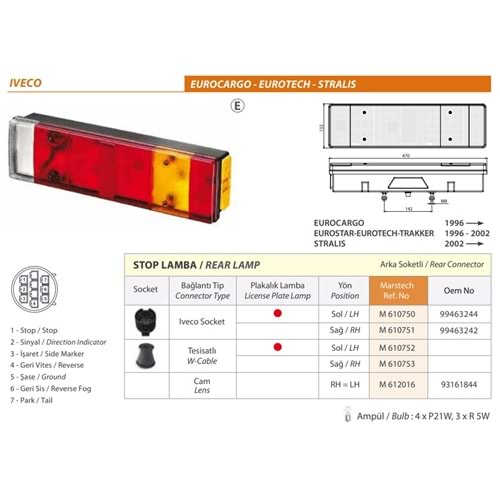 STOP LAMBA 7 FONK. IVECO SOKETLI R