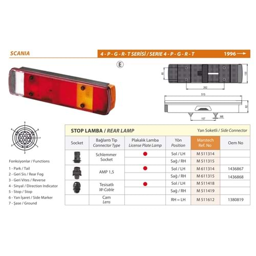 STOP LAMBA S.114-124 SCANIA SOKETLI PLAKASIZ