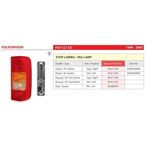 STOP LAMBA DUYSUZ VW VOLT LT35 98-05 SOL