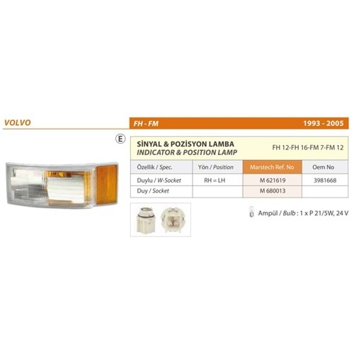 SINYAL LAMBA DUYLU VOLVO FH FL FM 93-05