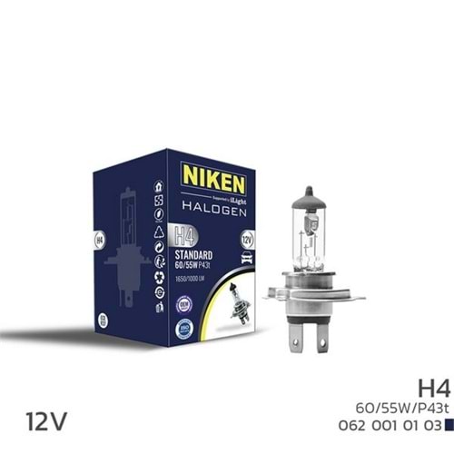 AMPUL 12V H4 60W/55W HALOJEN AMPUL P43t
