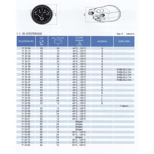 HARARET SAATI 60mm 3MT MEKANIK ISI GOSTERGESI