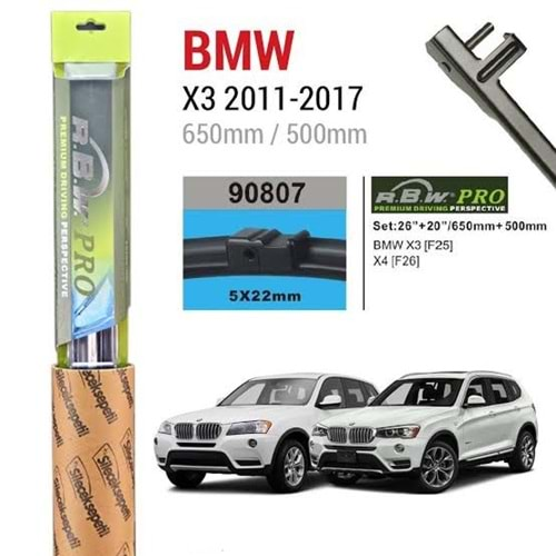 MUZ TIPI SUPURGE BMW X3 F25 2010 X4 F26 2014 26 INC +20 INC 650mm+500mm