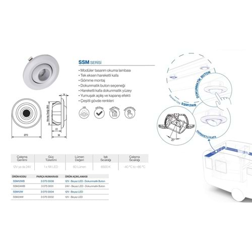 MODULLER SPOT 12V BEYAZ BUTONSUZ