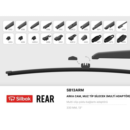 330 mm SILGI SUPURGE Muz Arka tip 8 aparatlı silecek süpürgesi