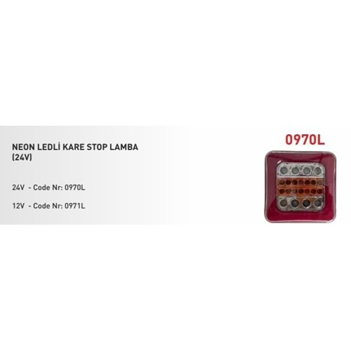 NEON LEDLİ KARE STOP LAMBA 12V