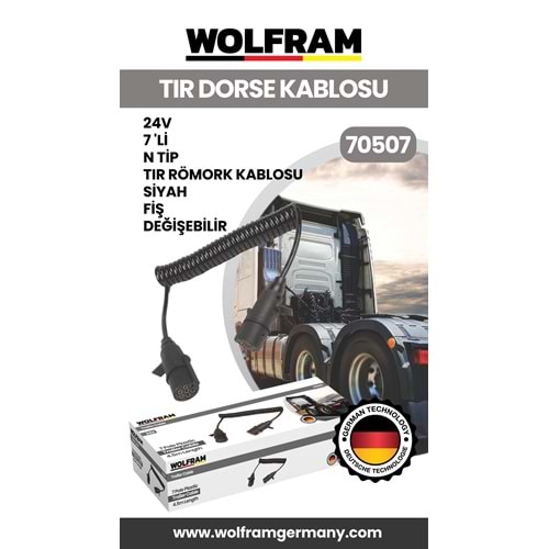 7 Lİ N TİP TIR DORSE KABLOSU SİYAH FİŞ DEĞİŞEBİLİR 24V
