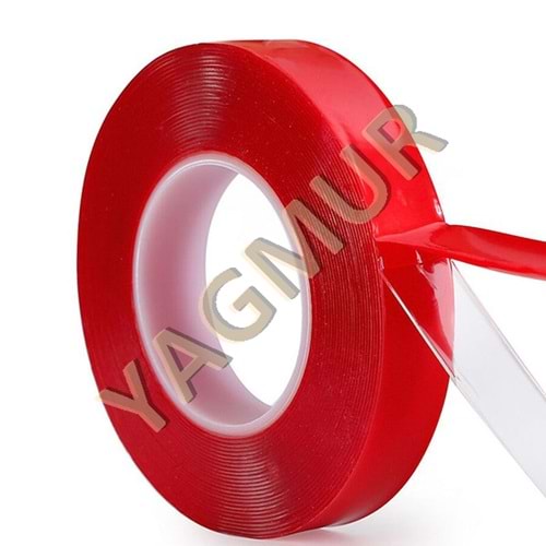 ÇİFT TARAFLI BANT 10mm 5mt KIRMIZI ŞEFFAF