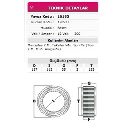 ALT STATOR MERCEDES VITO SPRINTER YM 12V 200A