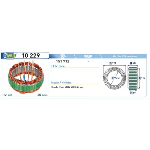 ALT STATOR HONDA CIVIC 2002-2006 151712