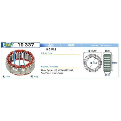 ALT STATOR 115A MESA TIPI MF 240.24 190512
