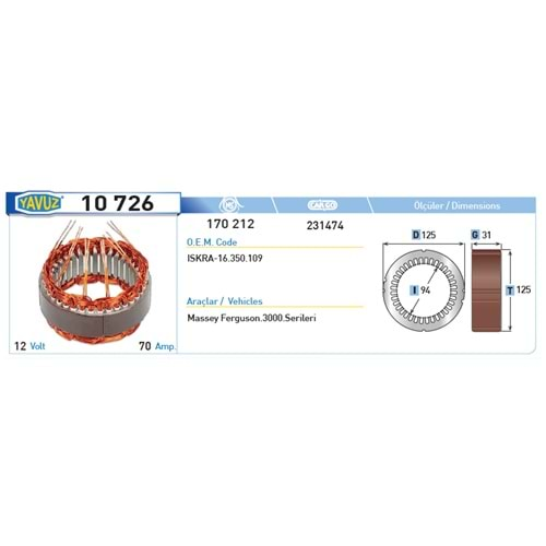 ALT STATOR 70A M.FERGUSON 3000S