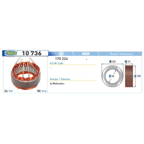 ALT STATOR 80AMP 24V IS MAKINASI 170224