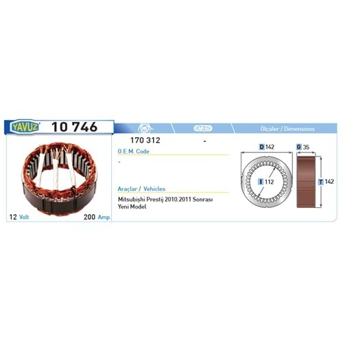 ALT STATOR YM MITSUBISH PRESTIJ 12V 200AMP