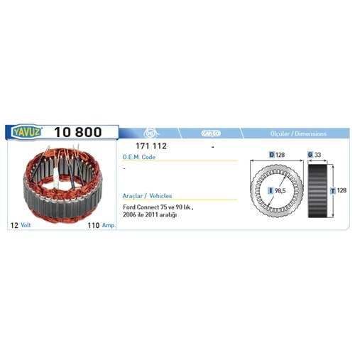 ALT STATOR FORD CONNECT 75.9 110AMP 171112