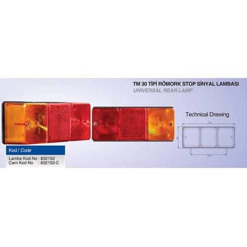 TM 30 TİPİ RÖMORK STOP SİNYAL LAMBASI