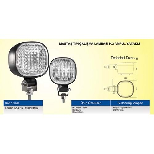 MASTAŞ TİPİ ÇALIŞMA LAMBASI H3