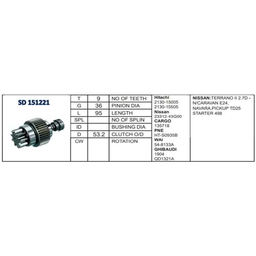 71512210 MARŞ DİŞLİSİ HITACHI 9D BMC LEVENTNISSAN