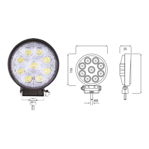 9 LED YUVARLAK ÇALIŞMA LAMBASI