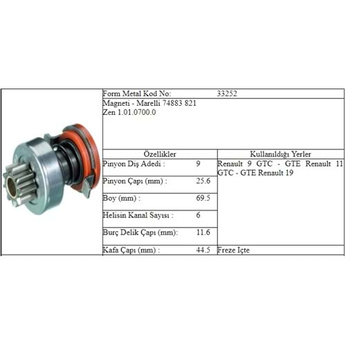 M.DİŞLİ 9 DİŞ RENAULT 9 11 MAKO 821