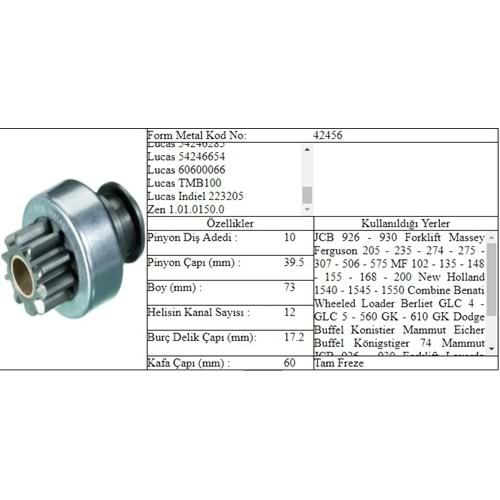 M.DİŞLİ 10 DİŞ M.F.NEW HOLLAND JBC FORKLİFT