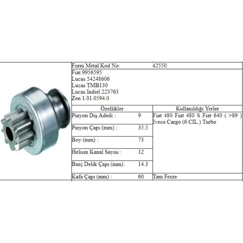 M.DİŞLİ 9 DİŞ FIAT 480 640