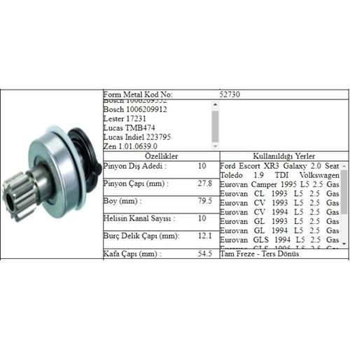 M.DİŞLİ 10 DİŞ VW PASSAT E.M.TERS FREZE