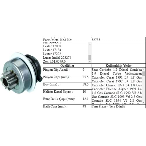 M.DİŞLİ 9 DİŞ VW TRANSPORTER 2,5 TDI