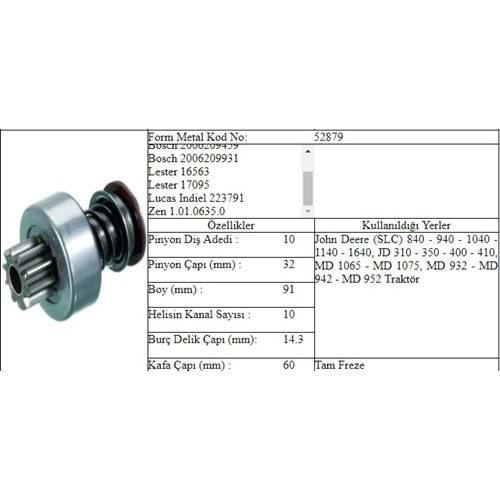 M.DİŞLİ 10 DİŞ JOHN DEERE DIŞTAN FREZE