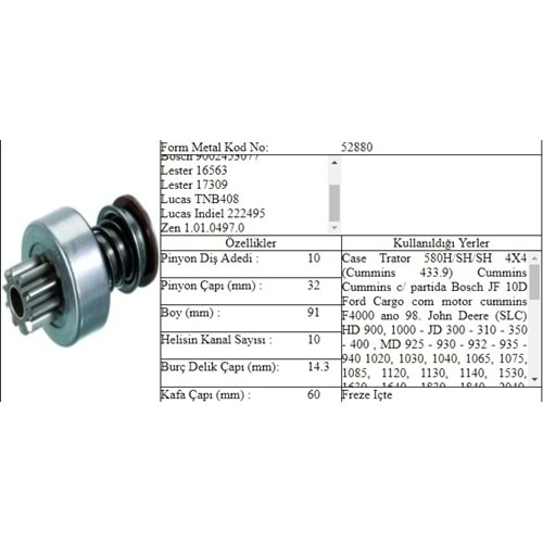 M.DİŞLİ 10 DİŞ JOHN DEERE ORTADAN FREZE