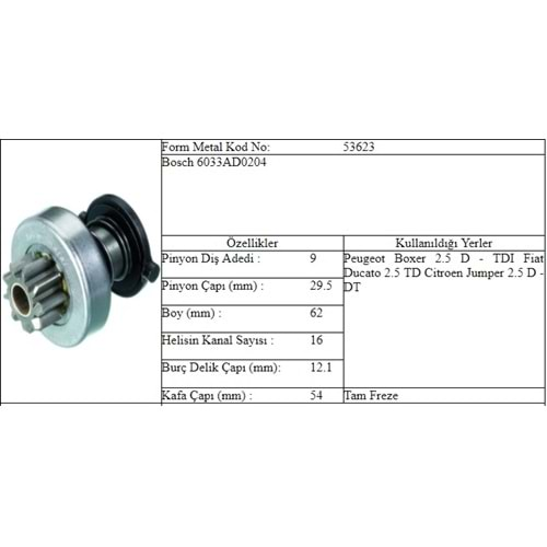 M.DİŞLİ 9 DİŞ PEUGEOT BOXER FIAT DUCAT JUMP 2,5 TD