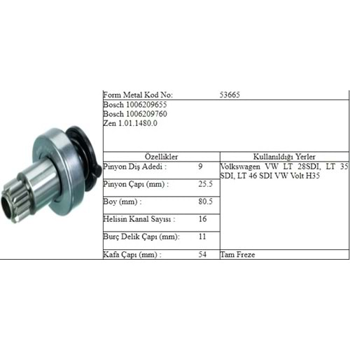 M.DİŞLİ 9 DİŞ VW VOLT H35