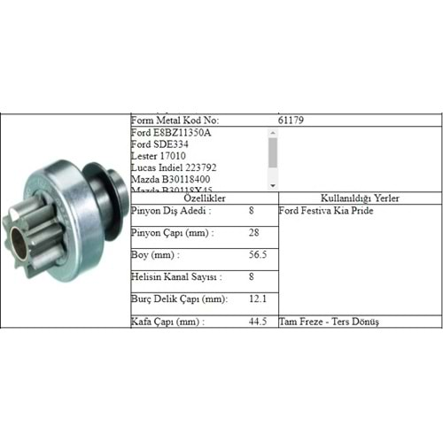 M.DİŞLİ 8 DİŞ FORD KIA TERS FREZE