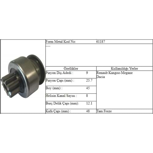 M.DİŞLİSİ 9 DİŞ KANGO MEGANE DACIA