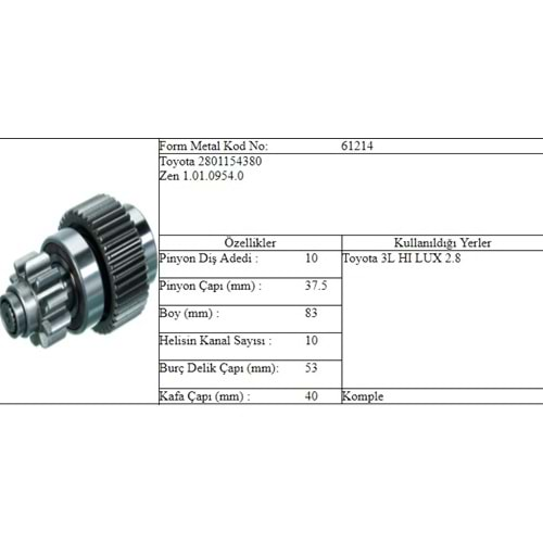 M.DİŞLİ 10 DİŞ Y.M.TOYOTA HILUX LAND CRUISER