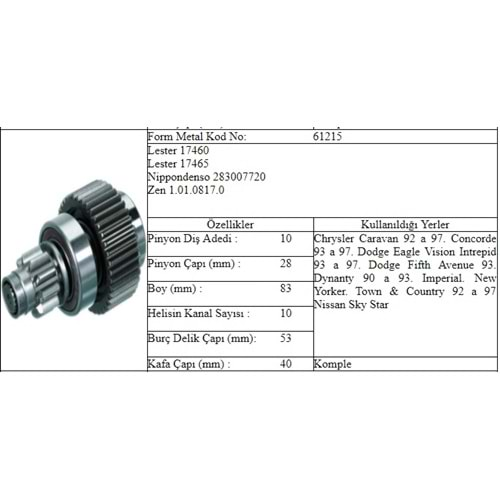 M.DİŞLİ 10 DİŞ NIPPON DENSO TİP