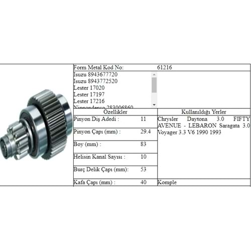 M.DİŞLİ 11 DİŞ CHRYSLER