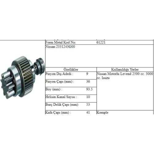 M.DİŞLİ 9 DİŞ BMC LEVEND 2,5 NISSAN