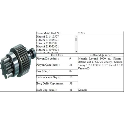 M.DİŞLİ 9 DİŞ BMC LEVEND 3,0 NISSAN