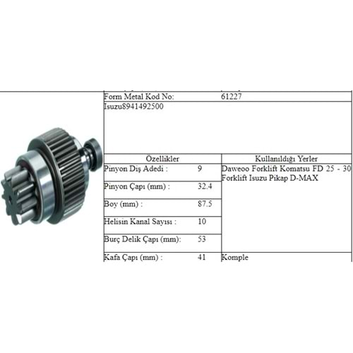 M.DİŞLİ 9 DİŞ DAEWOO KOMATSU FORKLİFT