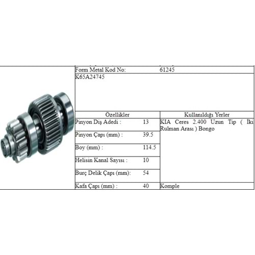 M.DİŞLİ 13 DİŞ KIA CERES 2,4 BONGO UZUN TİP