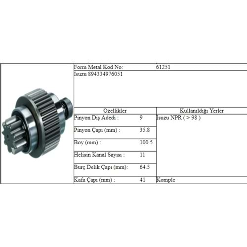 M.DİŞLİ 9 DİŞ ISUZU NPR E.M.86 - 88