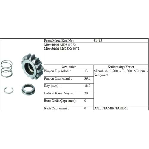M.DİŞLİ 13 DİŞ DİŞLİ UCU L 200 L 300