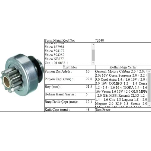 M.DİŞLİ 10 DİŞ OPEL ASTRA RENAULT MEGANE Y.M.