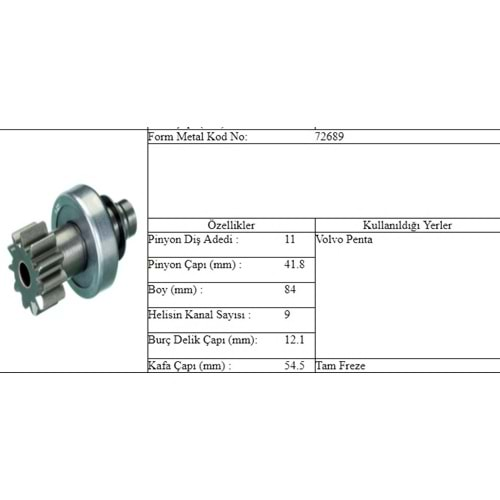 M.DİŞLİ 11 DİŞ VOLVO PENTA TAM FREZE